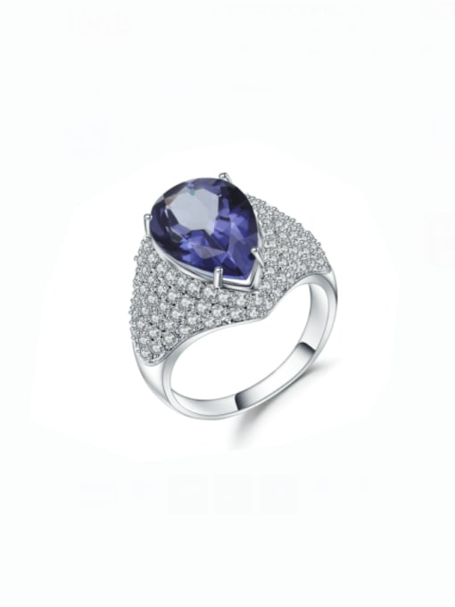 Coated cordiery Blue Crystal 925 Sterling Silver Natural Stone Heart Luxury Band Ring