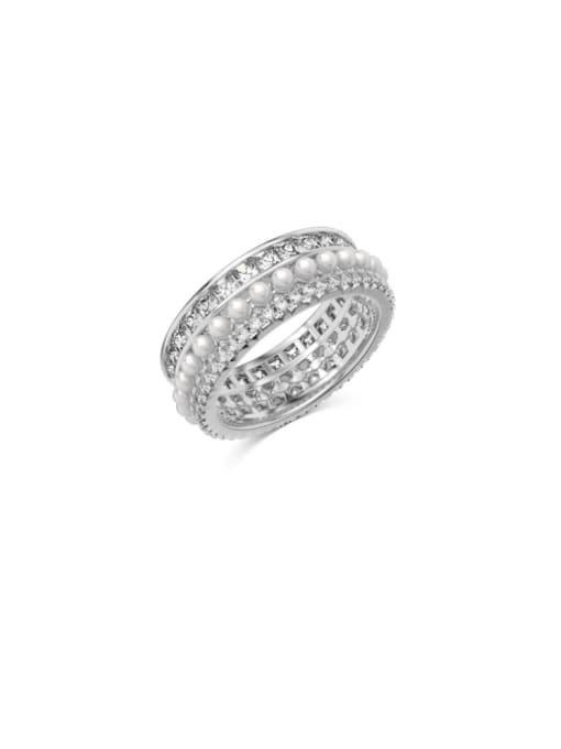 Platinum DY120982 S W WH 925 Sterling Silver Imitation Pearl Geometric Vintage Stackable Ring