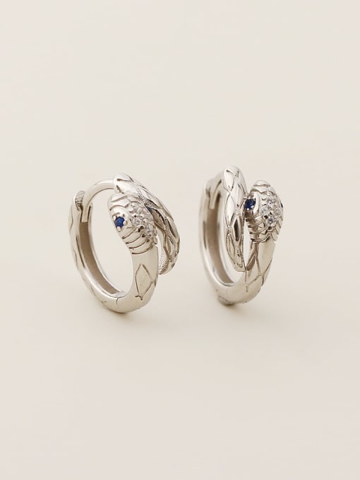 platinum 925 Sterling Silver Cubic Zirconia Snake Trend Huggie Earring