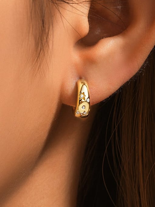 YUANFAN Brass Cubic Zirconia C Shape Minimalist Stud Earring 1