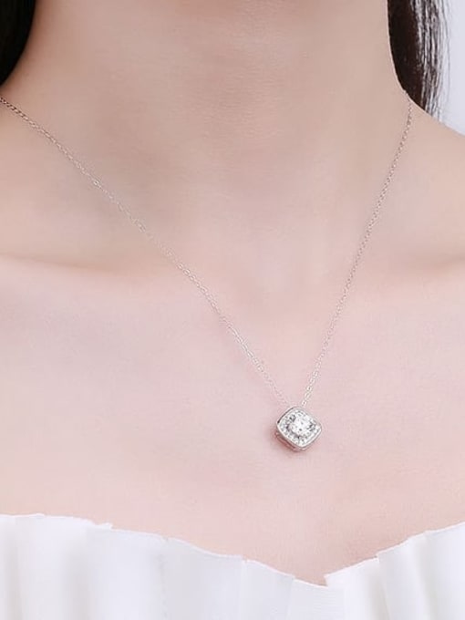 PNJ-Silver 925 Sterling Silver Moissanite Square Dainty Necklace 1