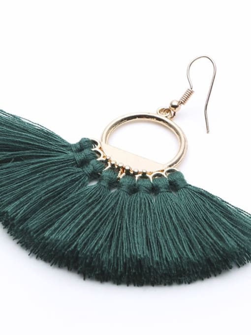 E68053 dark green single Alloy Cotton Tassel Bohemia Hand-woven  Drop Earring