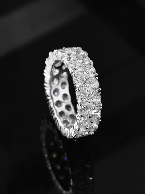 A&T Jewelry 925 Sterling Silver High Carbon Diamond White Band Ring 2