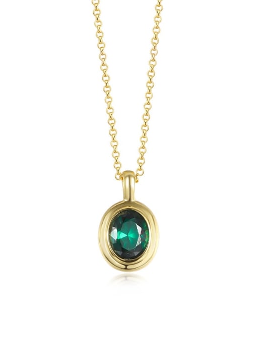 A2287 Gold Emerald 925 Sterling Silver Cubic Zirconia Geometric Minimalist Necklace