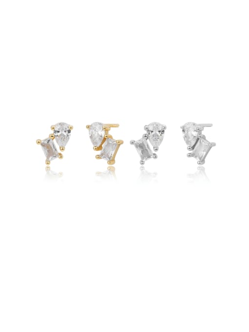 Jewel-Silver 925 Sterling Silver Cubic Zirconia Geometric Statement Stud Earring