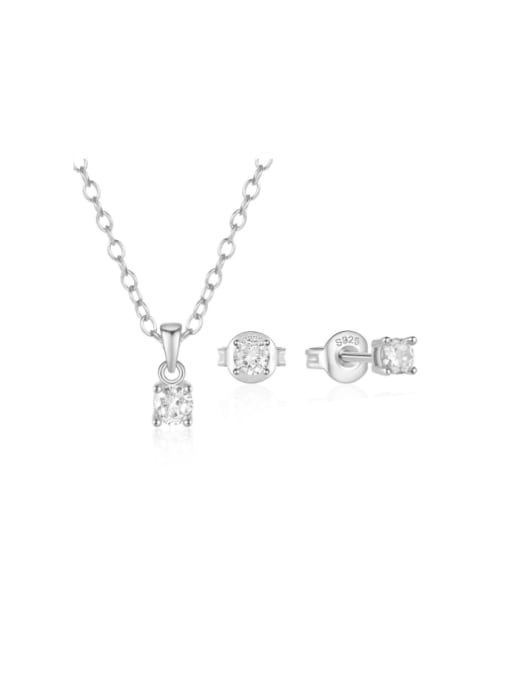 Platinum 925 Sterling Silver Cubic Zirconia  Minimalist Geometric Earring and Necklace Set