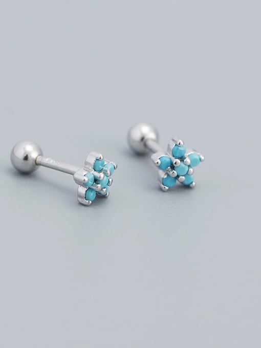 Platinum (Turquoise) 925 Sterling Silver Cubic Zirconia Flower Minimalist Stud Earring
