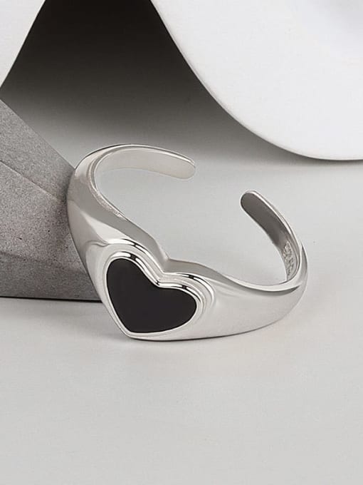 Platinum 925 Sterling Silver Acrylic Heart Minimalist Band Ring