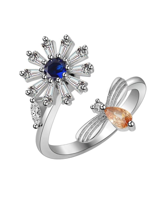 PNJ-Silver 925 Sterling Silver Cubic Zirconia Flower Minimalist Band Ring 4
