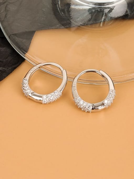 White gold 925 Sterling Silver Cubic Zirconia Geometric Minimalist Huggie Earring