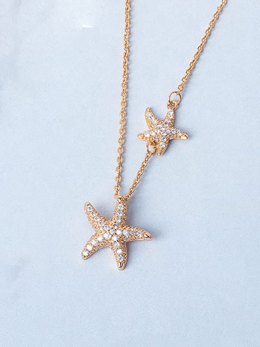 Champagne 925 Sterling Silver Cubic Zirconia  Sea Star Dainty Necklace