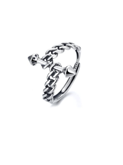 TAIS 925 Sterling Silver Irregular Chain Vintage Band Ring
