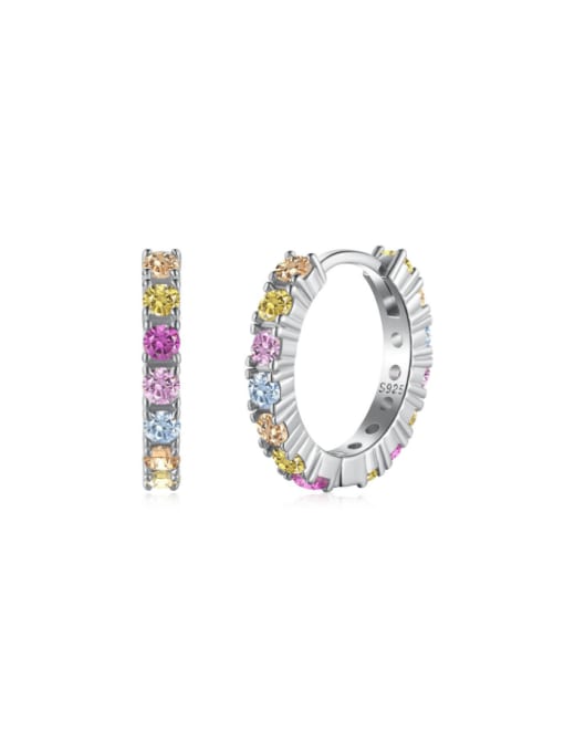 Platinum+ colored DY110195 S W CS 925 Sterling Silver Cubic Zirconia Geometric Dainty Huggie Earring