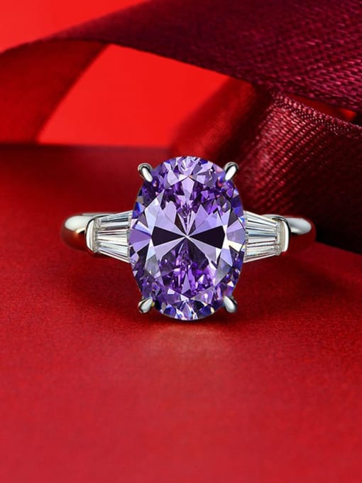 Purple  R 0378 925 Sterling Silver High Carbon Diamond Geometric Dainty Band Ring