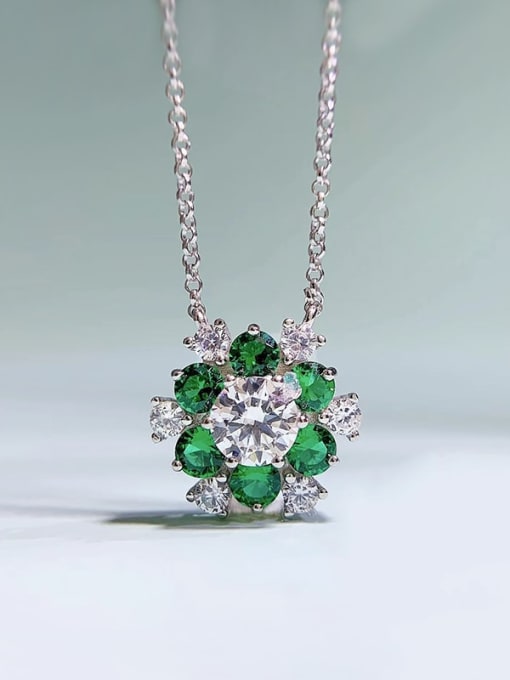 N231 Green 925 Sterling Silver Cubic Zirconia Flower Dainty Necklace