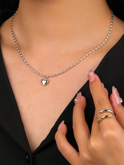YUANFAN 925 Sterling Silver Heart Minimalist Bead Chain Necklace 2