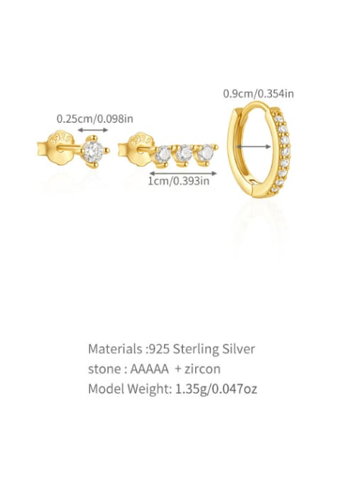 3 pieces per set, golden 7 925 Sterling Silver Cubic Zirconia Geometric Dainty Huggie Earring
