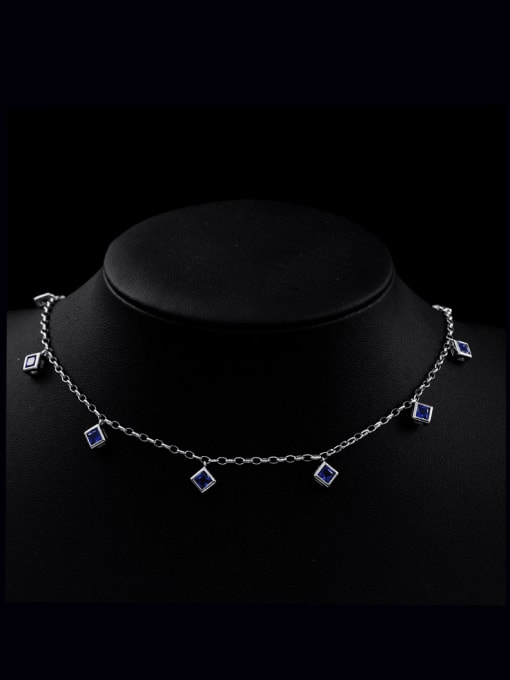 Blue sapphire Chain Length 40+ 3cm 925 Sterling Silver High Carbon Diamond Geometric Minimalist Necklace