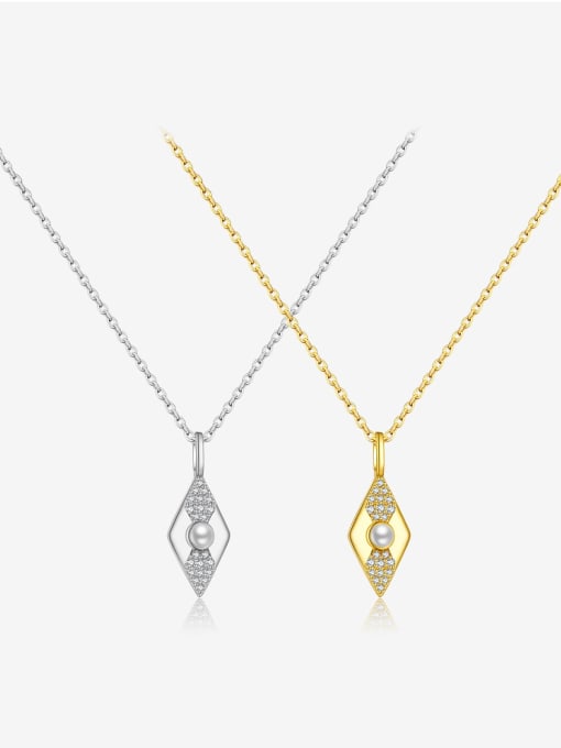 MZ- Silver 925 Sterling Silver Cubic Zirconia Geometric Minimalist Necklace 2