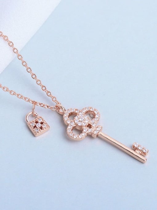 Champagne 925 Sterling Silver Cubic Zirconia Flower Dainty Key Pendant Necklace