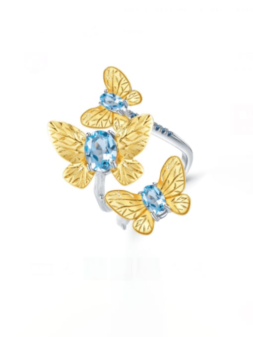 Swiss Blue Topaz stone ring 925 Sterling Silver Swiss Blue Topaz Butterfly Artisan Band Ring