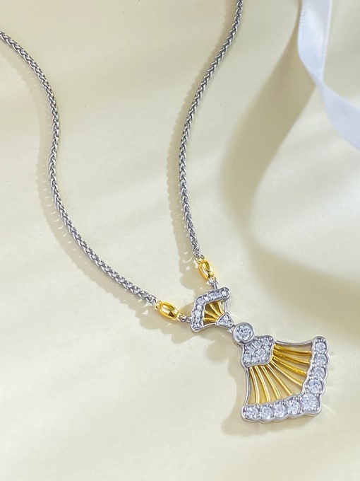 N404 fan-shaped necklace 925 Sterling Silver Cubic Zirconia Geometric Luxury Fan-Shaped Necklace
