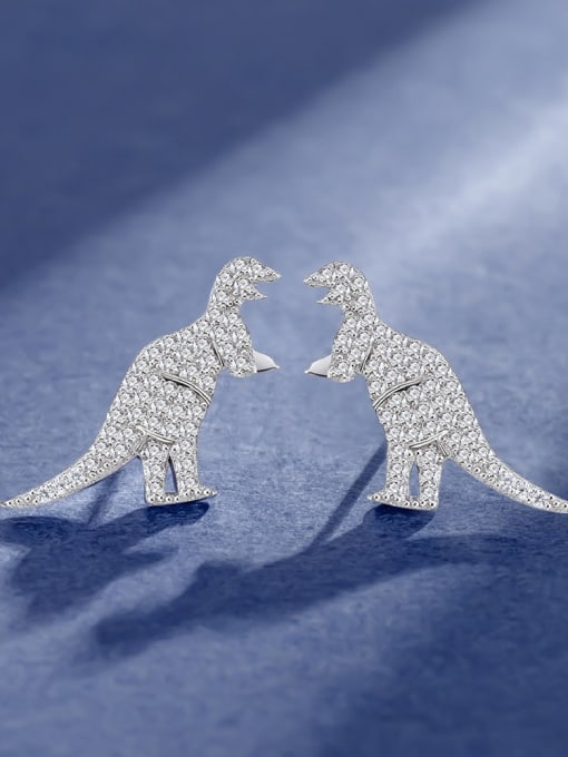A&T Jewelry 925 Sterling Silver Cubic Zirconia Dinosaur Luxury Cluster Earring 3