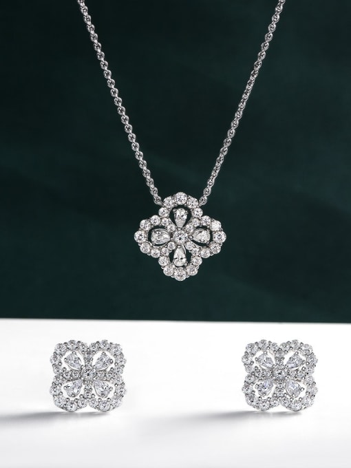 A&T Jewelry 925 Sterling Silver High Carbon Diamond Flower Luxury Necklace 3