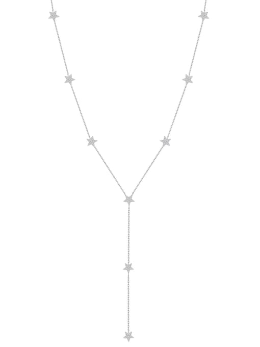 A&T Jewelry 925 Sterling Silver Cubic Zirconia Tassel Dainty Lariat Necklace 0