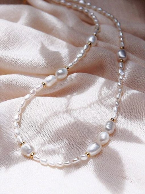 Irregular pearl necklace 38+ 5cm Titanium Steel Freshwater Pearl Geometric Dainty Beaded Necklace