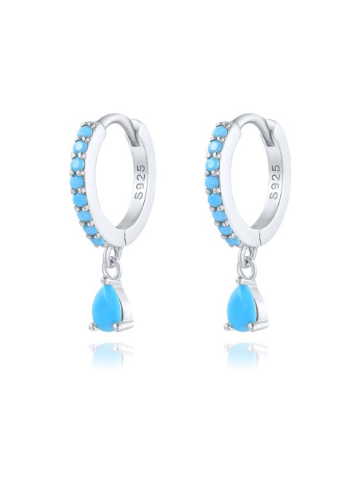 White gold turquoise 925 Sterling Silver Cubic Zirconia Geometric Dainty Huggie Earring