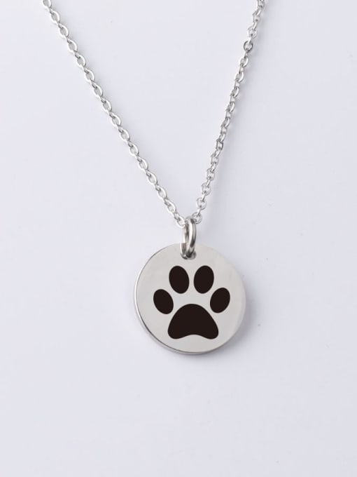Steel yp001 44 20mm Stainless steel disc engraving dog paw pattern pendant necklace