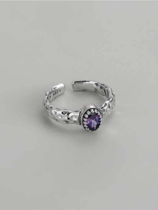 purple 925 Sterling Silver Cubic Zirconia Oval Trend Band Ring