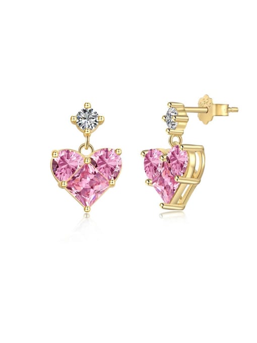 gold+pink DY110259 S G BF 925 Sterling Silver Cubic Zirconia Heart Dainty Drop Earring