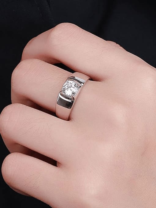 PNJ-Silver 925 Sterling Silver Moissanite Geometric Minimalist Men Band Ring 3