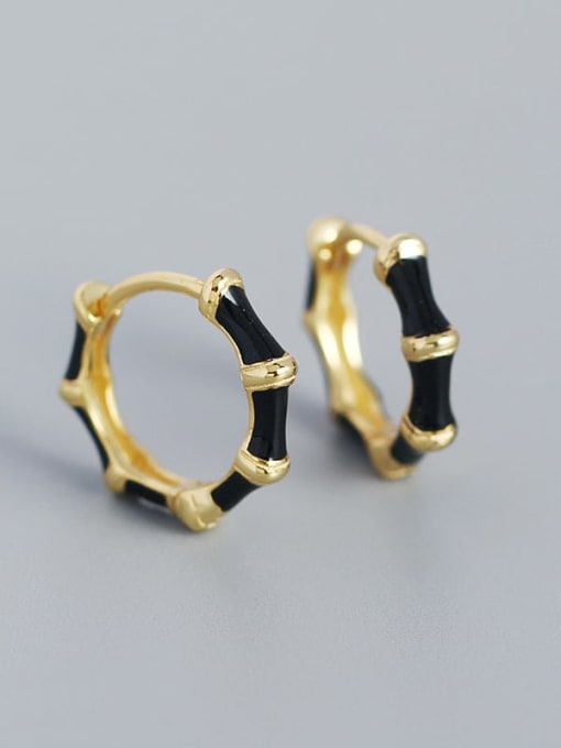 Gold (black) 925 Sterling Silver Enamel Geometric Minimalist Hoop Earring