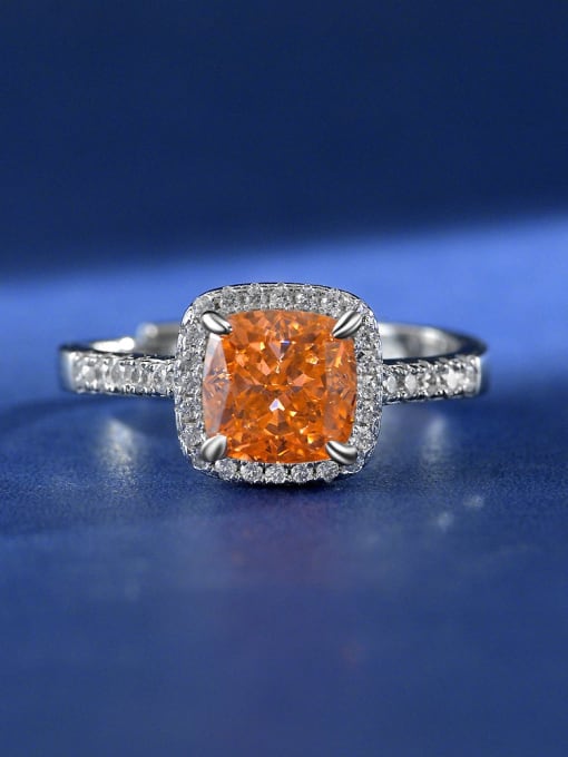Rose orange 925 Sterling Silver High Carbon Diamond Geometric Luxury Ring