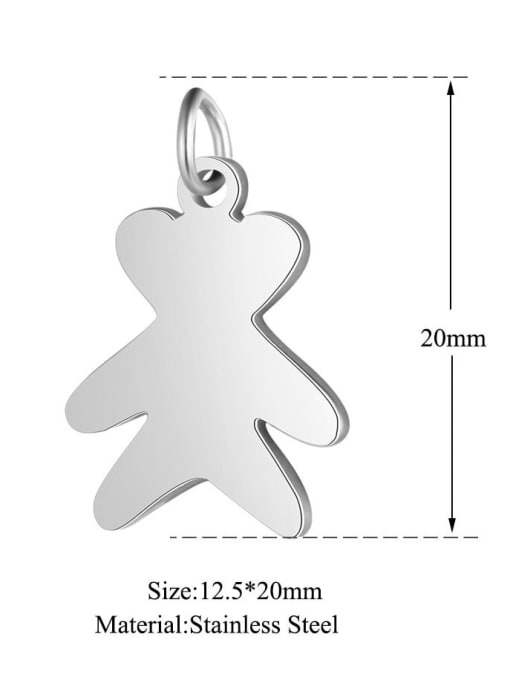 FTime Stainless steel Bear Charm Height : 12.5 mm , Width: 20 mm