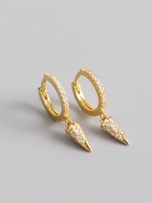 Gold 925 Sterling Silver Rhinestone White Geometric Dainty Huggie Earring