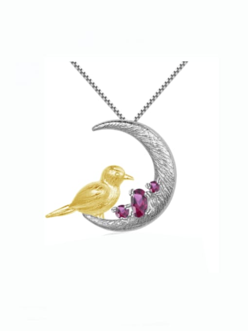 Natural rose grenade Pendant +Chain 925 Sterling Silver Peridot Bird Artisan Moon Pendant  Necklace