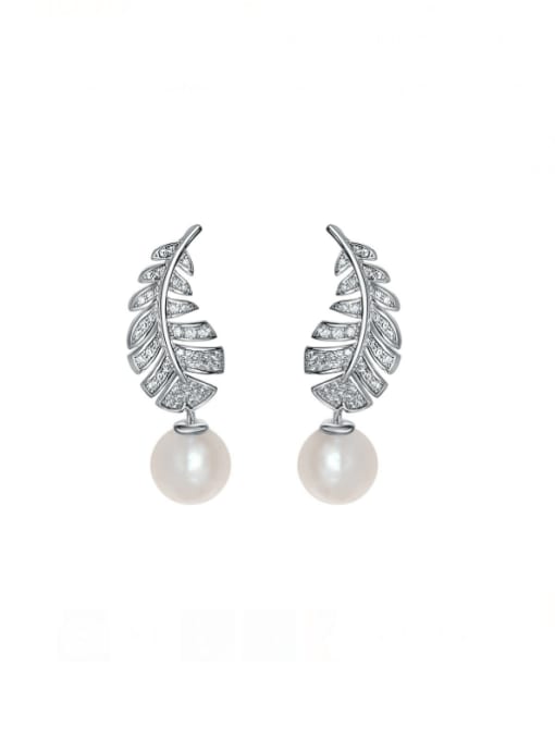 E 0511 925 Sterling Silver Freshwater Pearl Leaf Luxury Stud Earring