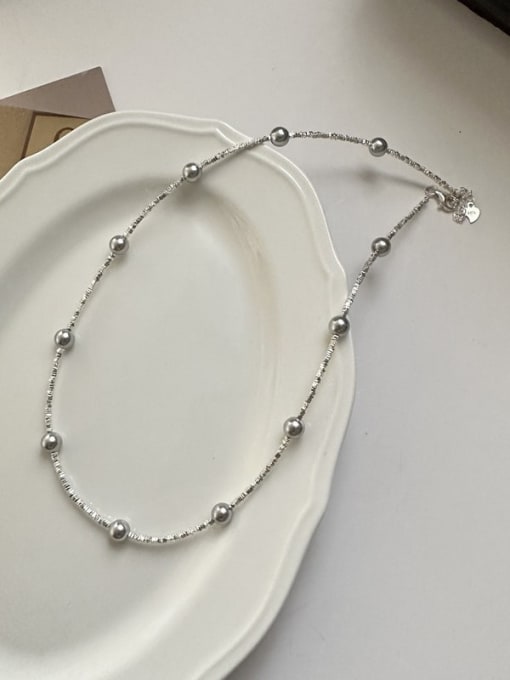 Necklace Grey 925 Sterling Silver Freshwater Pearl Geometric Dainty Beaded Necklace