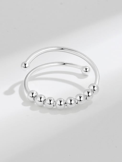 PNJ-Silver 925 Sterling Silver Bead Geometric Minimalist Rotate Bead Ring 3