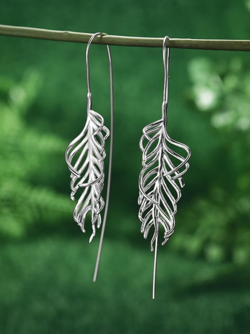 LOLUS 925 Sterling Silver Fern Natural and fresh Handmade Ear Hook Earrings 1
