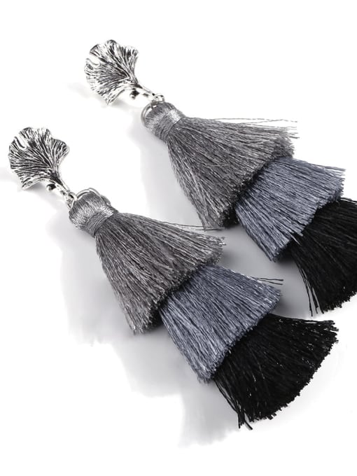 Black grey e68436 Alloy Embroidery thread Tassel Bohemia Hand-Woven Drop Earring