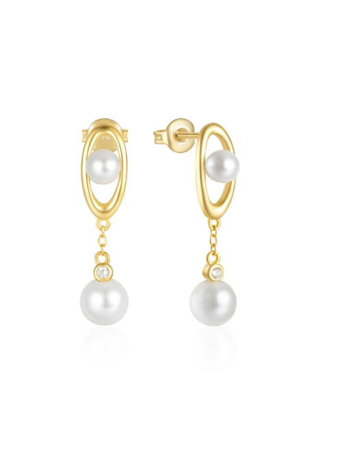 golden Brass Imitation Pearl Geometric Minimalist Drop Earring