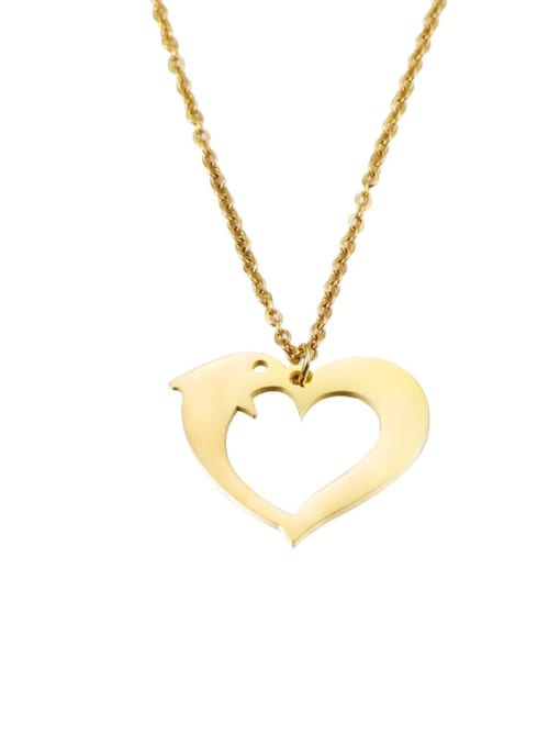 golden Stainless steel Heart Dolphin Minimalist Necklace