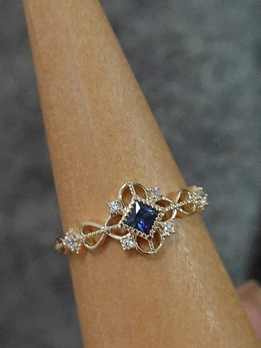 ZEMI 925 Sterling Silver Cubic Zirconia Blue Flower Vintage Band Ring 2