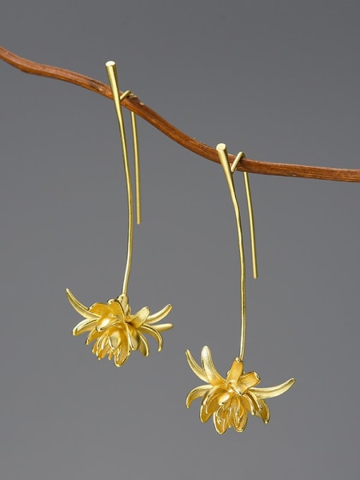Gold (LFJB0299A) 925 Sterling Silver Flower Artisan Hook Earring