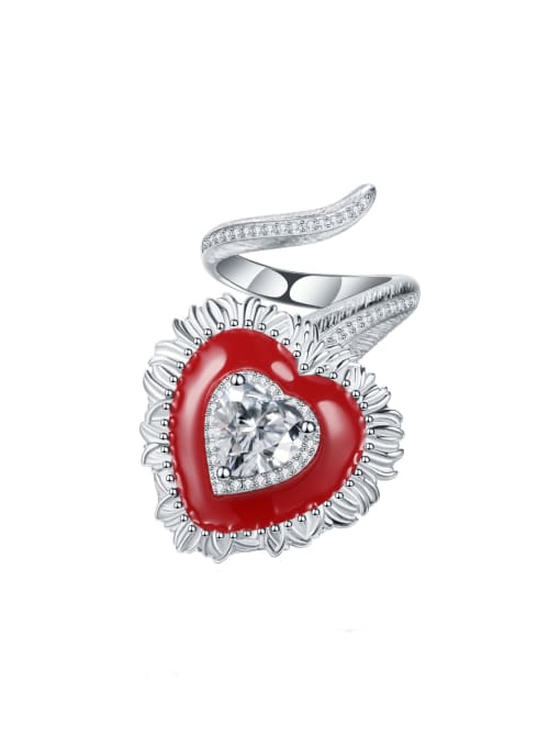 White zirconium ring 925 Sterling Silver Garnet Heart Classic Band Ring